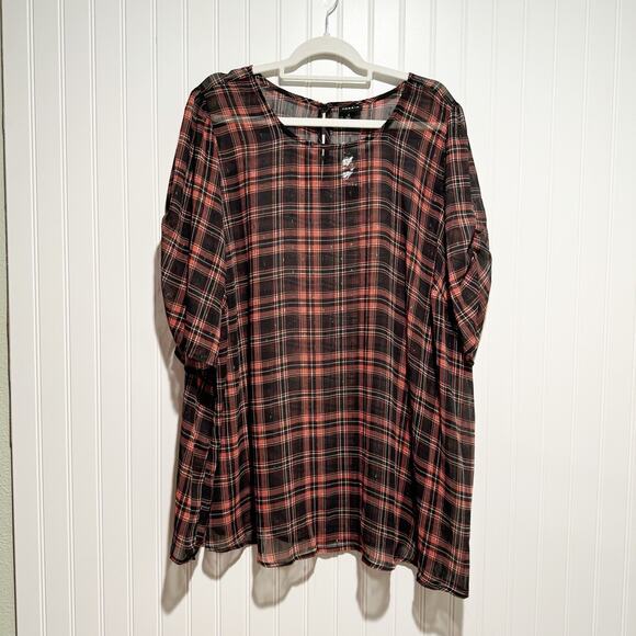 Torrid Plaid Chiffon Ruched Sleeve Blouse NEW Plus Size 4X - Picture 2 of 8